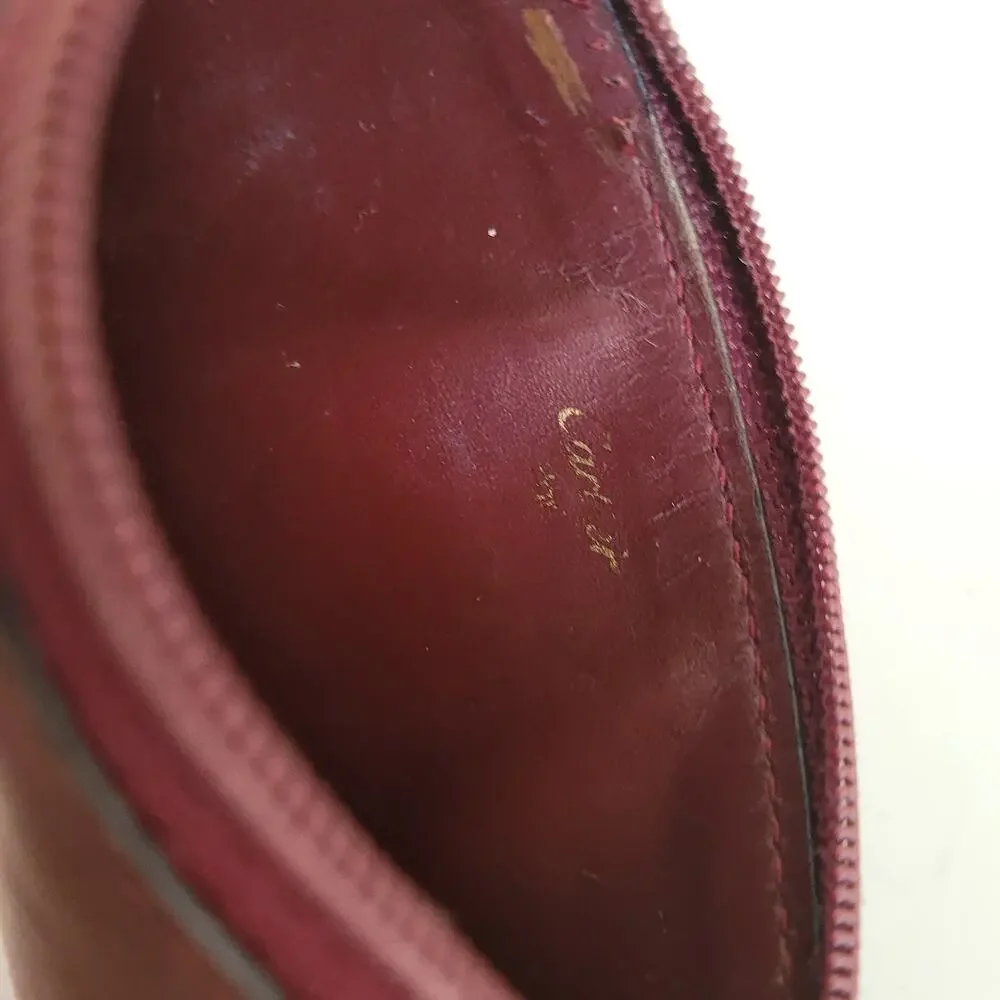 Cartier Vintage Mini Coin Holder Wallet Bordeaux Leather Small Red Zip Rectangl